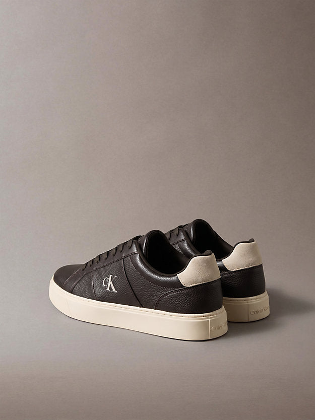ck baseline - sneakers in pelle con logo fudge/light cashew da uomini calvin klein
