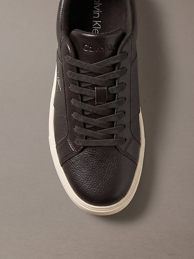 ck baseline - sneakers in pelle con logo fudge/light cashew da uomini calvin klein