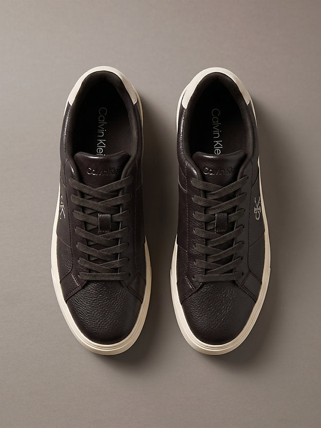 ck baseline - sneakers in pelle con logo fudge/light cashew da uomini calvin klein