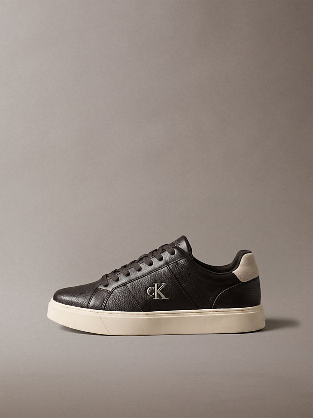 ck baseline - sneakers in pelle con logo fudge/light cashew da uomini calvin klein