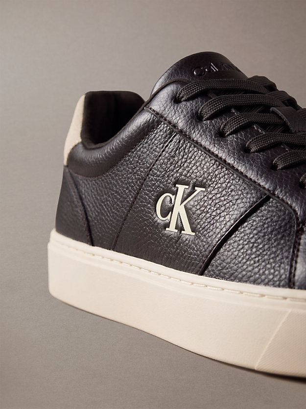 ck baseline - sneakers in pelle con logo fudge/light cashew da uomini calvin klein