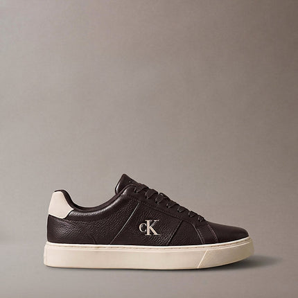 ck baseline - sneakers in pelle con logo fudge/light cashew da uomini calvin klein