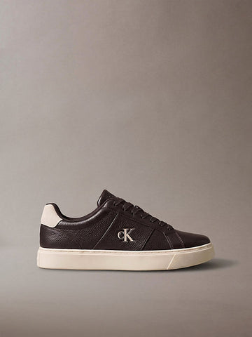 ck baseline - sneakers in pelle con logo fudge/light cashew da uomini calvin klein