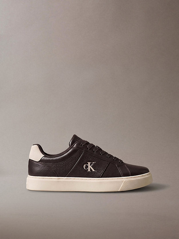 ck baseline - sneakers in pelle con logo fudge/light cashew da uomini calvin klein