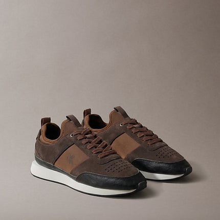 sneakers da corsa in camoscio con logo mid brown/rocky brown/creamy da uomini calvin klein