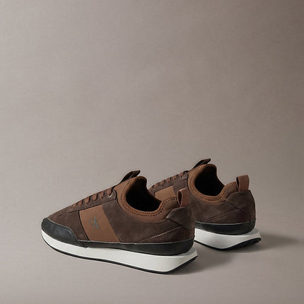 sneakers da corsa in camoscio con logo mid brown/rocky brown/creamy da uomini calvin klein