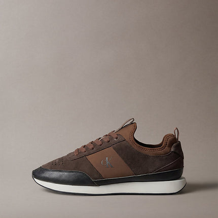 sneakers da corsa in camoscio con logo mid brown/rocky brown/creamy da uomini calvin klein