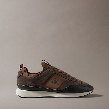 sneakers da corsa in camoscio con logo mid brown/rocky brown/creamy da uomini calvin klein