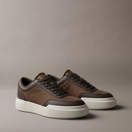 chunky sneakers ad alta trazione e resistenza in pelle rocky brown/mid brown/creamy da uomini calvin klein