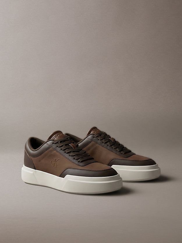chunky sneakers ad alta trazione e resistenza in pelle rocky brown/mid brown/creamy da uomini calvin klein