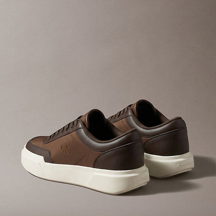 chunky sneakers ad alta trazione e resistenza in pelle rocky brown/mid brown/creamy da uomini calvin klein