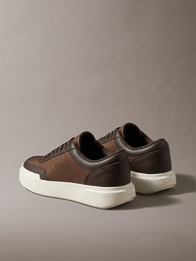 chunky sneakers ad alta trazione e resistenza in pelle rocky brown/mid brown/creamy da uomini calvin klein