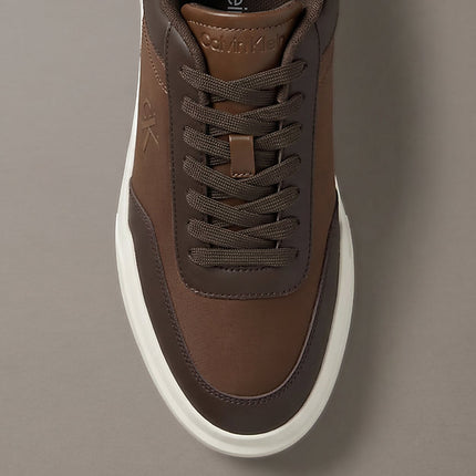 chunky sneakers ad alta trazione e resistenza in pelle rocky brown/mid brown/creamy da uomini calvin klein