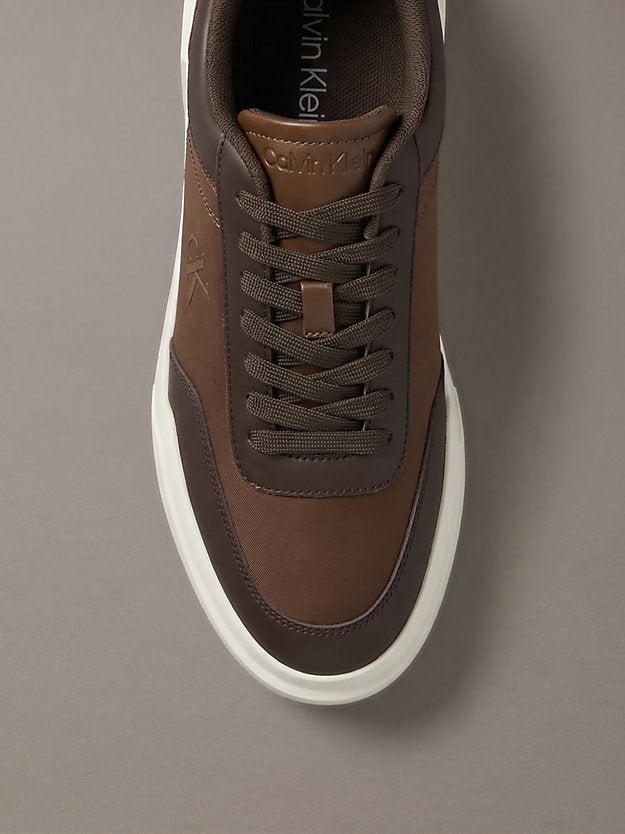 chunky sneakers ad alta trazione e resistenza in pelle rocky brown/mid brown/creamy da uomini calvin klein