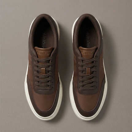 chunky sneakers ad alta trazione e resistenza in pelle rocky brown/mid brown/creamy da uomini calvin klein