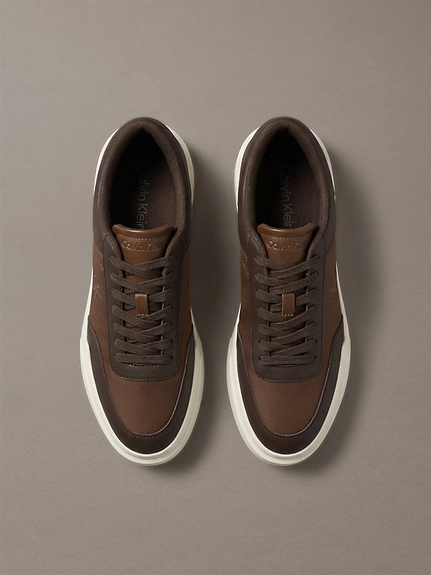 chunky sneakers ad alta trazione e resistenza in pelle rocky brown/mid brown/creamy da uomini calvin klein