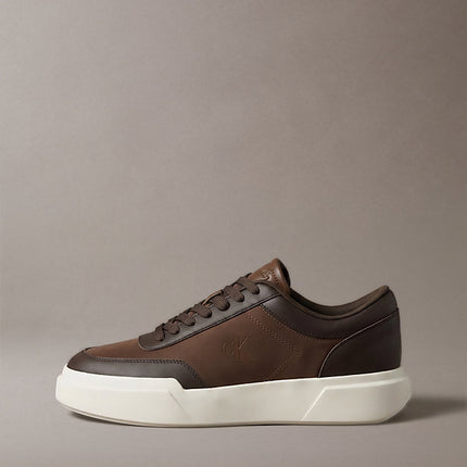 chunky sneakers ad alta trazione e resistenza in pelle rocky brown/mid brown/creamy da uomini calvin klein