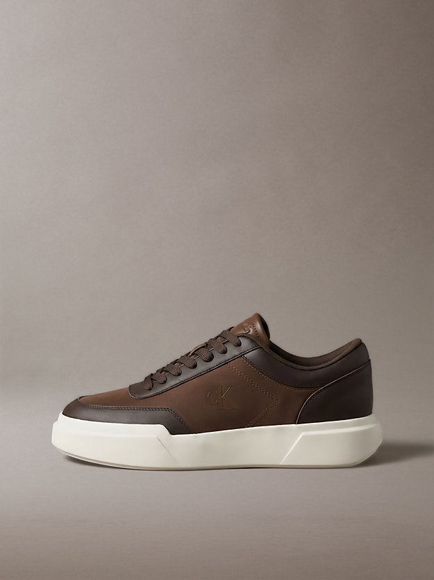 chunky sneakers ad alta trazione e resistenza in pelle rocky brown/mid brown/creamy da uomini calvin klein