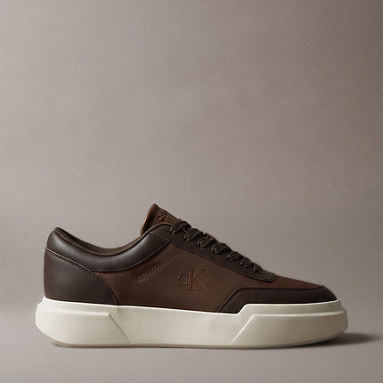 chunky sneakers ad alta trazione e resistenza in pelle rocky brown/mid brown/creamy da uomini calvin klein