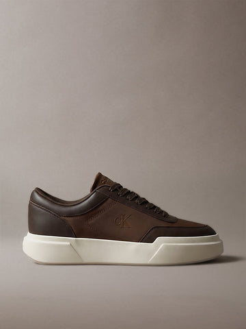 chunky sneakers ad alta trazione e resistenza in pelle rocky brown/mid brown/creamy da uomini calvin klein