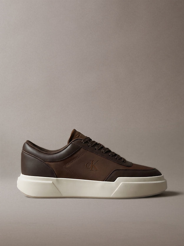 chunky sneakers ad alta trazione e resistenza in pelle rocky brown/mid brown/creamy da uomini calvin klein