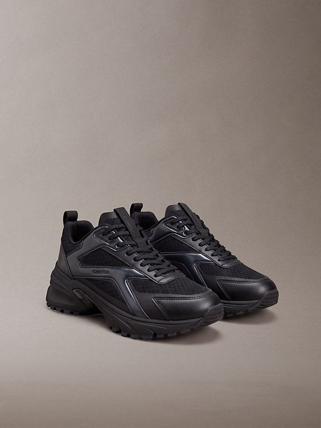 sneakers runner metallizzate in maglia triple black/gunmetal da uomini calvin klein