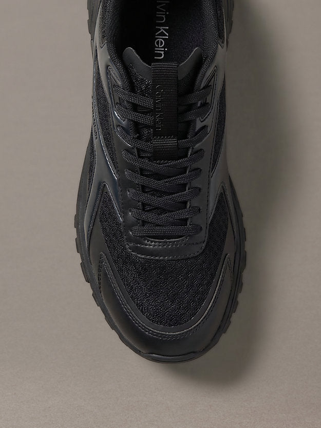 sneakers runner metallizzate in maglia triple black/gunmetal da uomini calvin klein