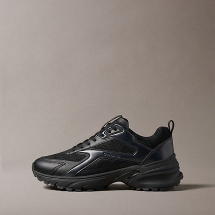 sneakers runner metallizzate in maglia triple black/gunmetal da uomini calvin klein