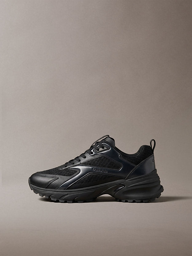 sneakers runner metallizzate in maglia triple black/gunmetal da uomini calvin klein
