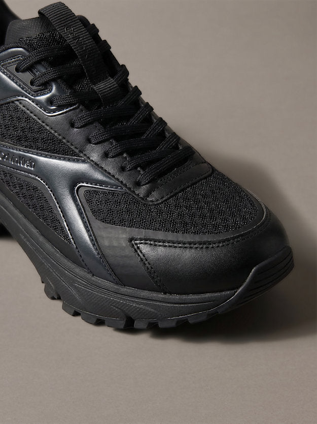 sneakers runner metallizzate in maglia triple black/gunmetal da uomini calvin klein