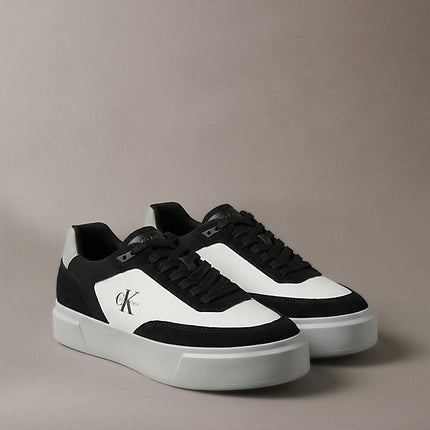sneakers signature in camoscio e pelle. black/mockingbird/bright white da uomini calvin klein