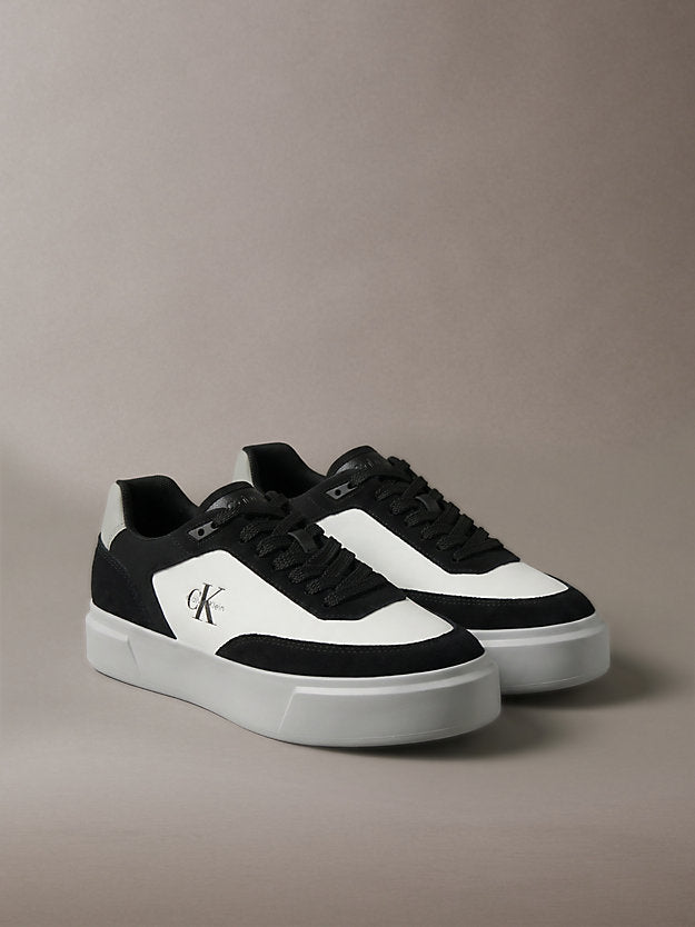 sneakers signature in camoscio e pelle. black/mockingbird/bright white da uomini calvin klein