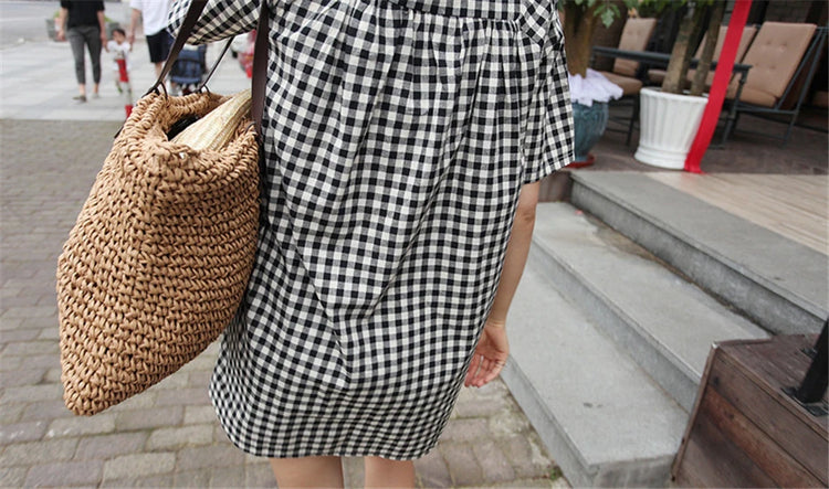 Borsa da donna Borsa da spiaggia estiva Borsa da spiaggia in rattan intrecciata a mano in paglia lavorata a maglia di grande capacità Borsa a tracolla da donna in pelle Bohemia Nuovo