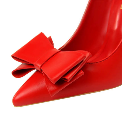 BIGTREE Rosso Blu Nero Scarpe Bowknot Dolce Donna Décolleté in morbida pelle Punta a punta Donna Tacchi alti Abito a spillo Scarpe da donna da ufficio