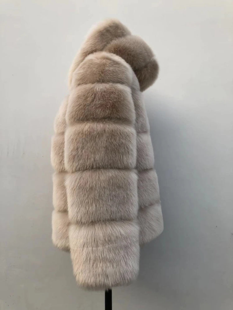 ZADORIN Winter Thick Warm Fluffy Faux Fur Coat Women Furry Hooded Long Sleeve Faux Fur Jacket Luxury Fur Coats Female Outerwears