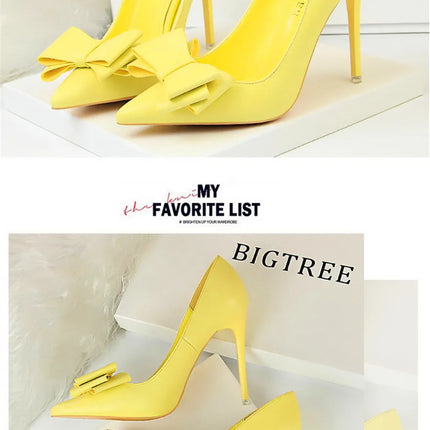 BIGTREE Rosso Blu Nero Scarpe Bowknot Dolce Donna Décolleté in morbida pelle Punta a punta Donna Tacchi alti Abito a spillo Scarpe da donna da ufficio