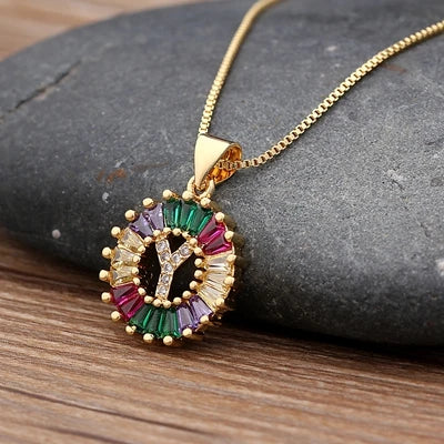Nidin vendita calda iniziale multicolore zircone collana fascino lettera collana nome gioielli per donna uomo accessori regalo per feste
