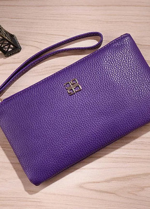 Portafoglio lungo casual da donna in pelle PU con grana litchi, tasca per telefono con cerniera, porta carte di credito, portamonete femminile