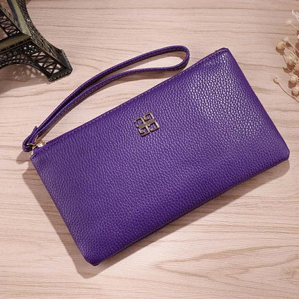 Portafoglio lungo casual da donna in pelle PU con grana litchi, tasca per telefono con cerniera, porta carte di credito, portamonete femminile
