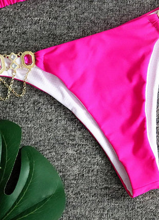 Catene di metallo con scollo all'americana Strass Diamante Bikini Costume da bagno donna Costumi da bagno femminili Due pezzi Bikini set Costume da bagno brasiliano Swim platinumshop