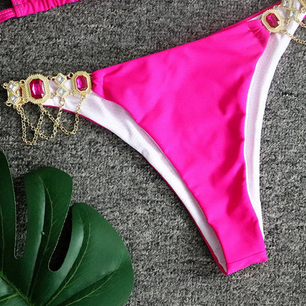 Catene di metallo con scollo all'americana Strass Diamante Bikini Costume da bagno donna Costumi da bagno femminili Due pezzi Bikini set Costume da bagno brasiliano Swim platinumshop