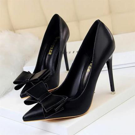 BIGTREE Rosso Blu Nero Scarpe Bowknot Dolce Donna Décolleté in morbida pelle Punta a punta Donna Tacchi alti Abito a spillo Scarpe da donna da ufficio