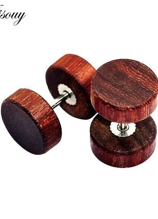 Alisouy 2PC Moda Orecchini a bottone in legno Orecchini Marrone naturale Nero 8 10 12mm Punk Bilanciere Tappi per le orecchie finti Brincos per le donne degli uomini platinumshop