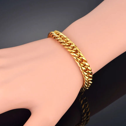 Set di gioielli da uomo Color oro acciaio inossidabile Miami Curb Cuban Link Chain bracciale collana Set Punk Hip Hop gioielli regalo maschile platinumshop
