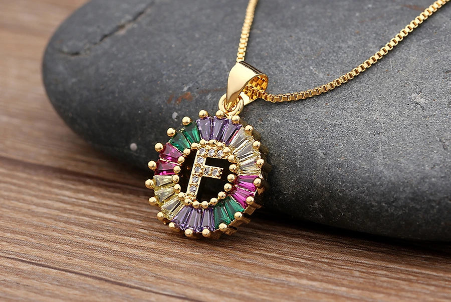 Nidin vendita calda iniziale multicolore zircone collana fascino lettera collana nome gioielli per donna uomo accessori regalo per feste