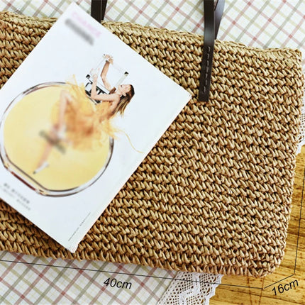 Women's Bag Summer Beach Bag Large Capacity Knitted Straw Hand-woven Rattan Beach Bag Bohemia Leather Women's Shoulder Bag New