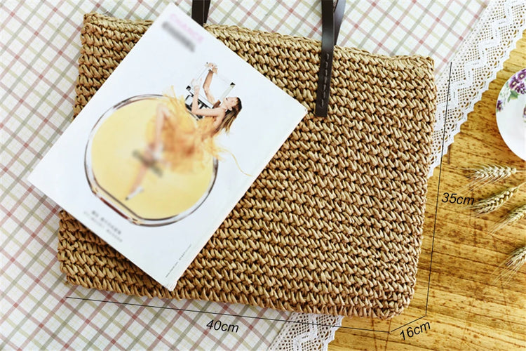 Borsa da donna Borsa da spiaggia estiva Borsa da spiaggia in rattan intrecciata a mano in paglia lavorata a maglia di grande capacità Borsa a tracolla da donna in pelle Bohemia Nuovo