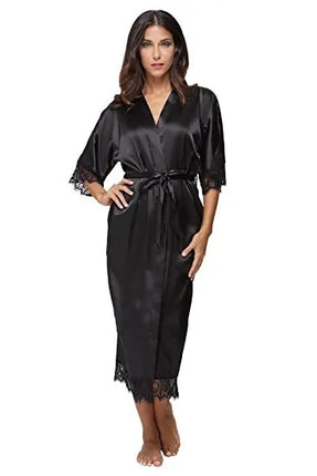 Estate Patchwork di pizzo Raso Kimono Robe Indumenti da notte sexy Lingerie Camicie Donna Camicia da notte lunga in seta Abiti da damigella d'onore da sposa