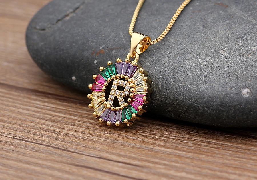 Nidin vendita calda iniziale multicolore zircone collana fascino lettera collana nome gioielli per donna uomo accessori regalo per feste