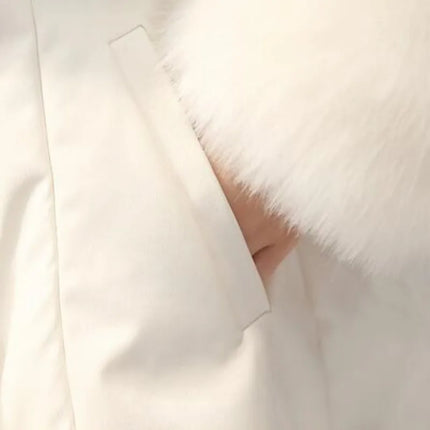 New Fashion Womens Big Faux Fur Coats Fur Collar Leather Mid Long Parkas Winter Female Warm Fur Outwear Beige Coats Clothes